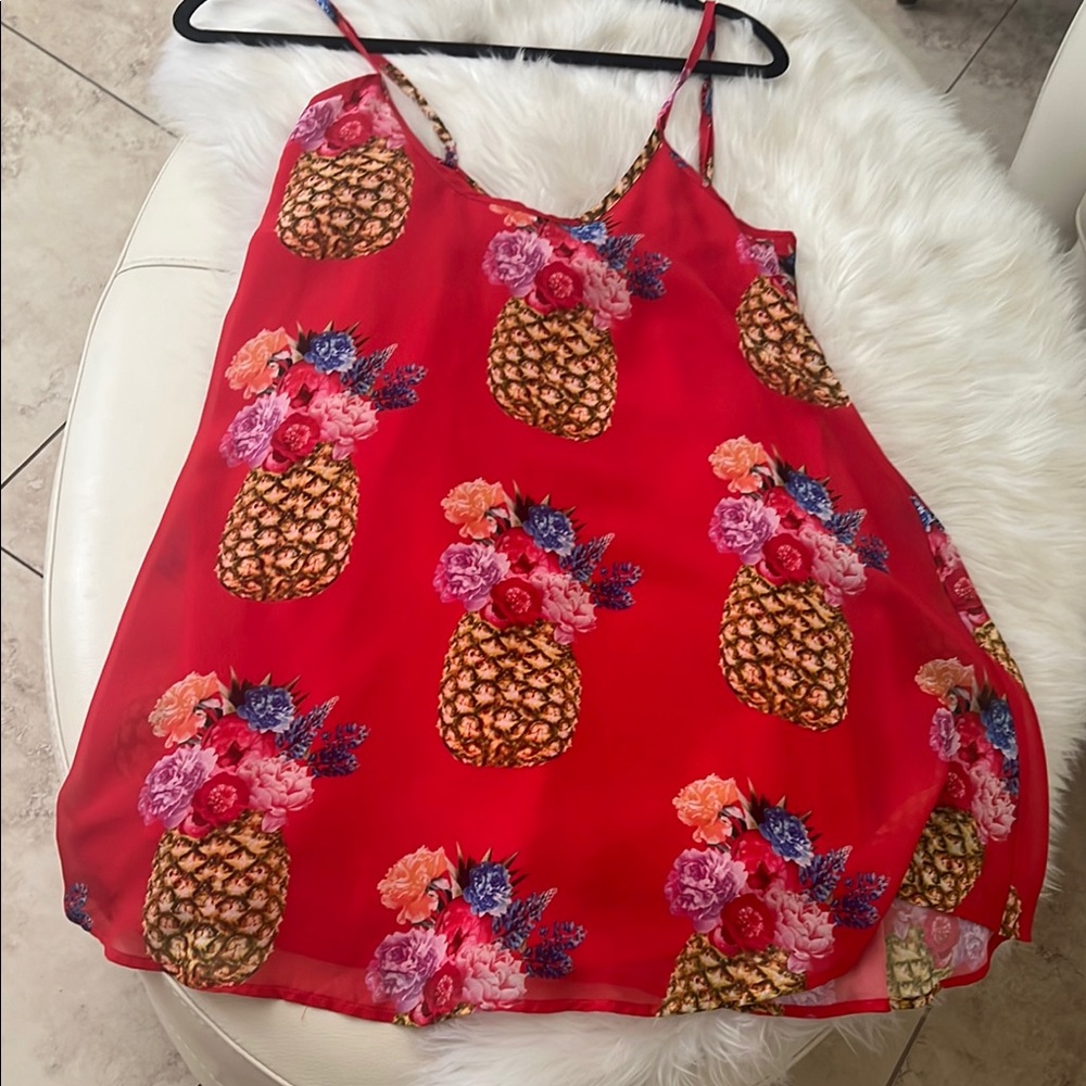 Show Me Your MuMu Red Floral Pineapple tunic xs - Picture 2 of 4